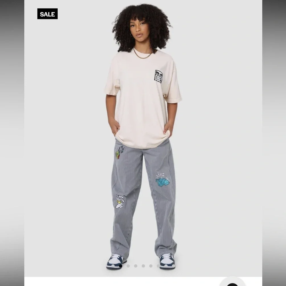OBEY WOMEN'S HARU BAGGY PANTS striped embroidered size 25